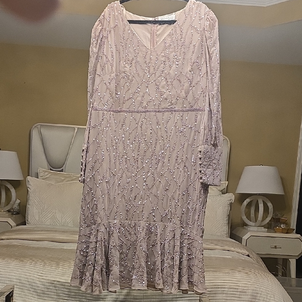 Mac Duggal Lavender Sequin Long Sleeve Dress - Picture 5 of 15